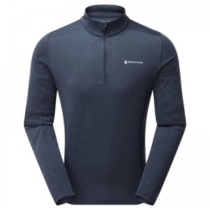 Dark Blue Montane Dart Zip Neck Men's T Shirts | YBJ4926OD
